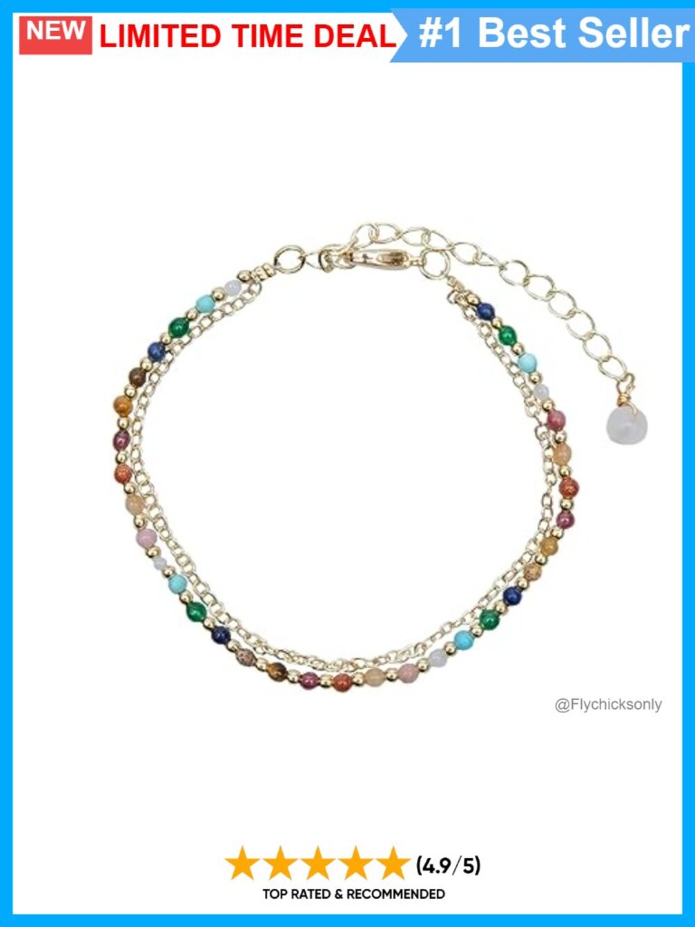 Layered Chakra Healing Stone Bracelet Gold Plated Chain Dainty Spiritual Gift
